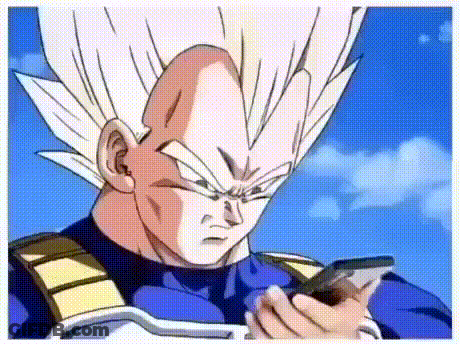 A Cartoon Character With White Hair Is Holding A Cell Phone In His Hand . GIF