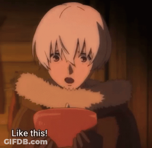 A Cartoon Character With White Hair Is Holding A Red Object And Says Like This GIF