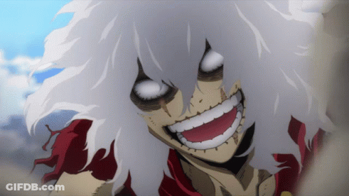 A Cartoon Character With White Hair Is Smiling With His Mouth Wide Open GIF