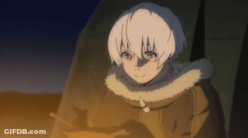 A Cartoon Character With White Hair Is Standing In Front Of A Tent GIF