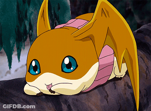 A Cartoon Character With Wings And A Pink Sweater Is Laying On A Rock GIF