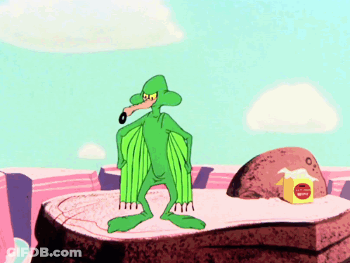 A Cartoon Character With Wings Is Standing On A Rock Next To A Box That Says ' Butter ' On It GIF