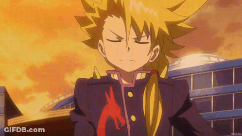 A Cartoon Character With Yellow Hair And A Purple Jacket GIF