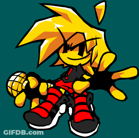 A Cartoon Character With Yellow Hair Is Holding A Microphone In His Hand GIF