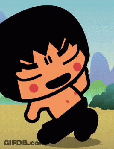A Cartoon Character Without A Shirt Is Smiling GIF