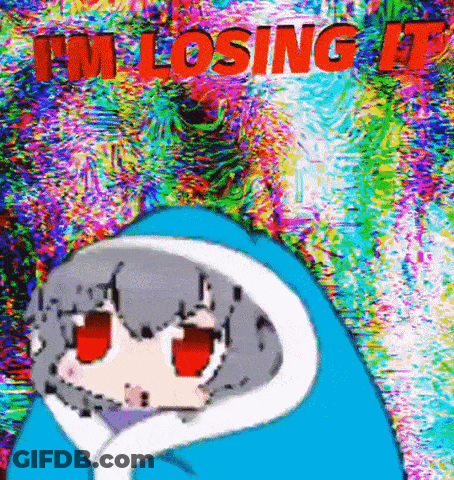 A Cartoon Character Wrapped In A Blue Blanket With The Words `` I 'M Losing It '' Written On It . GIF