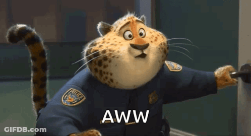 A Cartoon Cheetah In A Police Uniform Says " Aww " GIF