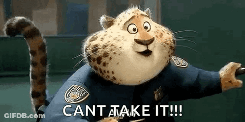 A Cartoon Cheetah Is Wearing A Police Uniform And Holding A Gun And Says `` Cant Take It '' . GIF