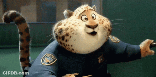 A Cartoon Cheetah Is Wearing A Police Uniform And Holding A Gun . GIF