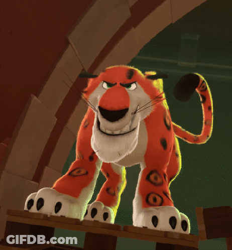 A Cartoon Cheetah With Its Mouth Wide Open And Its Tongue Out GIF