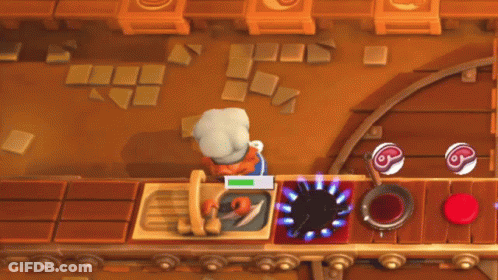 A Cartoon Chef Is Cooking In A Kitchen With A Green Sign That Says ' Cooking ' On It GIF