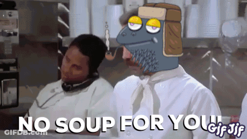 A Cartoon Chef Says No Soup For You In A Kitchen GIF