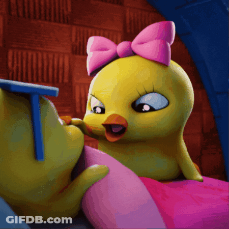 A Cartoon Chick With A Pink Bow On Its Head GIF