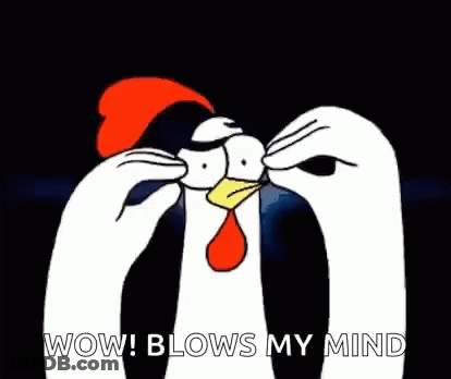 A Cartoon Chicken Is Crying With The Words Wow Blows My Mind Written Below It . GIF