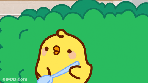 A Cartoon Chicken Is Holding A Blue Spoon In Its Beak GIF