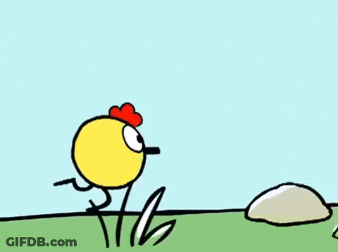A Cartoon Chicken Is Jumping Over A Grassy Hill GIF