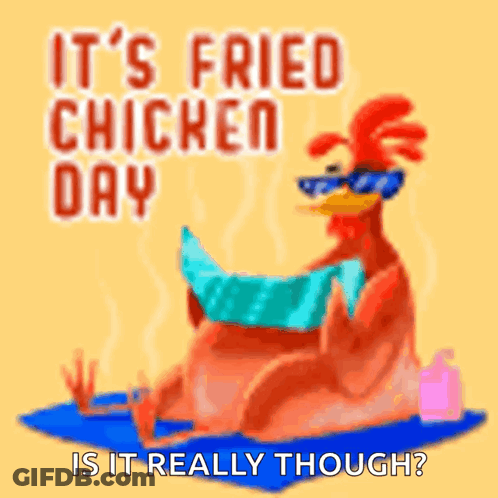 A Cartoon Chicken Is Sitting On A Blue Mat With A Blanket Around Its Neck . GIF