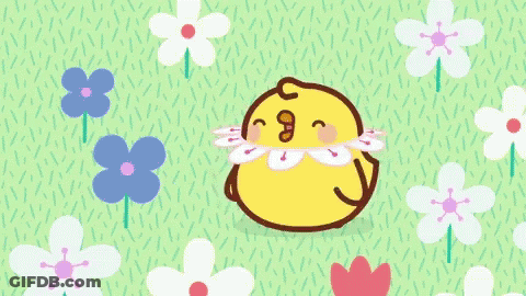 A Cartoon Chicken Is Standing In A Field Of Flowers And Smiling GIF