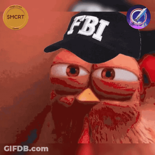 A Cartoon Chicken Is Wearing A Hat That Says Fbi GIF