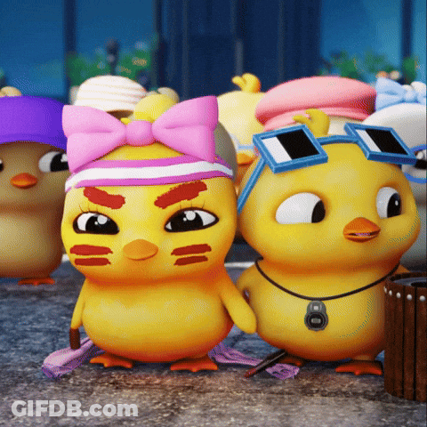A Cartoon Chicken Wearing Sunglasses And A Necklace That Says 8 GIF