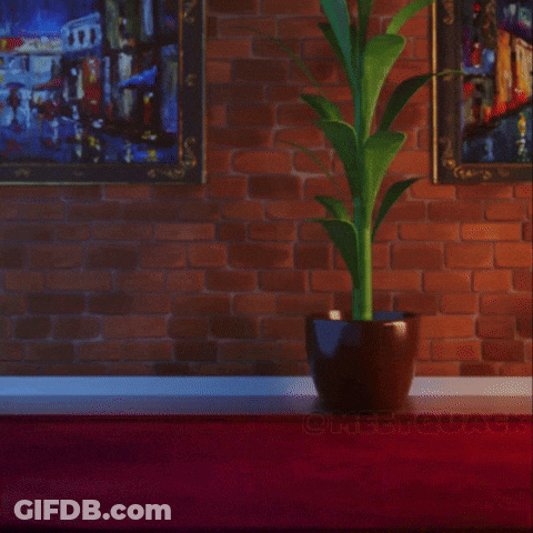 A Cartoon Chicken Wearing Sunglasses Stands Next To A Plant GIF