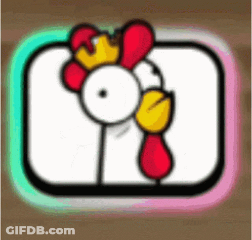 A Cartoon Chicken With A Crown On Its Head In A Square . GIF