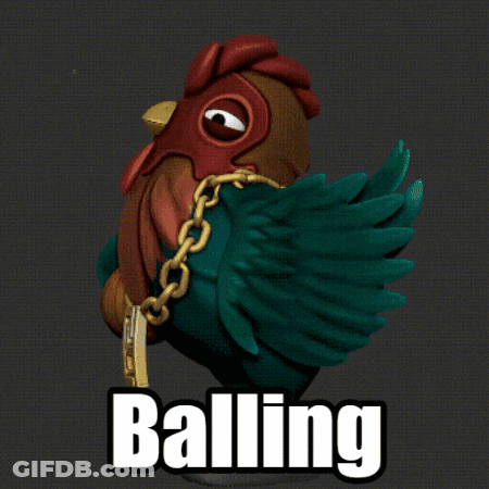 A Cartoon Chicken With A Gold Chain Around Its Neck Is Holding A Basketball And The Word Balling Is Below It GIF
