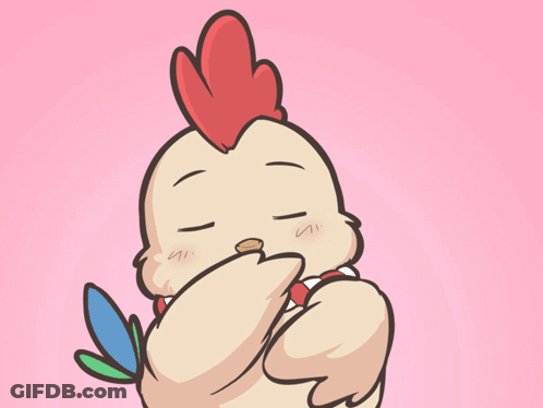 A Cartoon Chicken With A Red Crest Is Covering Its Mouth With Its Wing GIF