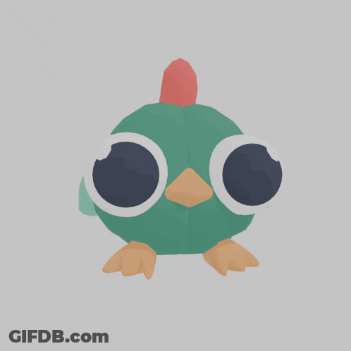 A Cartoon Chicken With Big Eyes And A Red Beak GIF