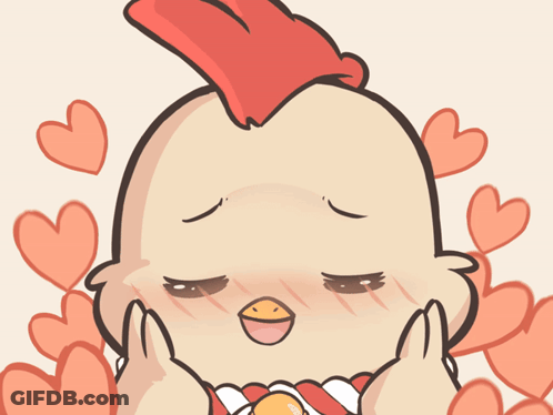 A Cartoon Chicken With Hearts Surrounding It GIF