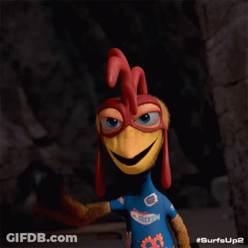 A Cartoon Chicken With The Words Gnaaaarly On The Bottom Right GIF