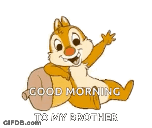 A Cartoon Chipmunk Is Sitting On A Nut And Says Good Morning To My Brother GIF