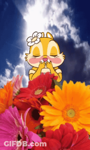 A Cartoon Chipmunk With A Flower On Her Head Smelling Flowers GIF