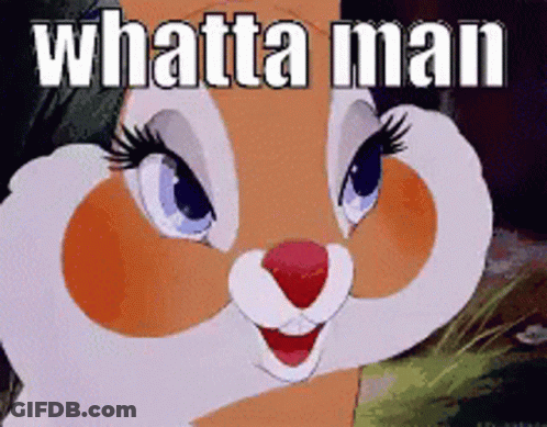 A Cartoon Chipmunk With The Words Whatta Man On It GIF