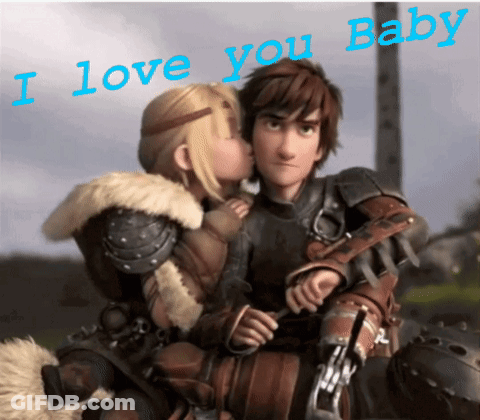 A Cartoon Couple Kissing With The Words I Love You Baby GIF