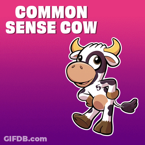 A Cartoon Cow With The Words Common Sense Cow Behind It GIF