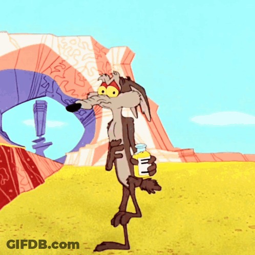 A Cartoon Coyote Holding A Bottle Of Honey GIF