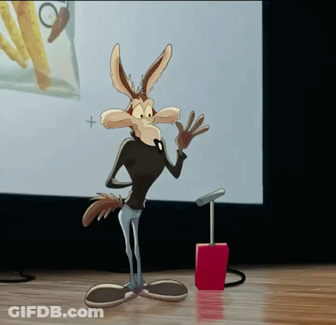 A Cartoon Coyote Is Standing In Front Of A Screen With A Plus Sign On It GIF