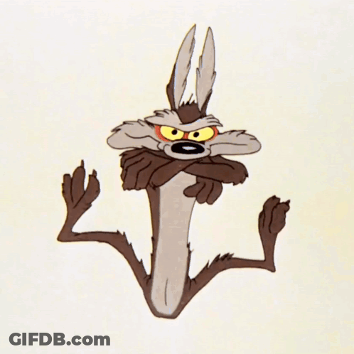 A Cartoon Coyote With His Arms Crossed And A Yellow Eye GIF