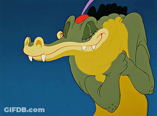 A Cartoon Crocodile With A Red Feather On His Head GIF