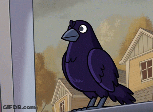A Cartoon Crow Is Standing On A Window Sill GIF