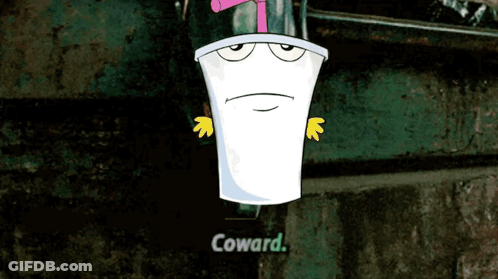 A Cartoon Cup With A Pink Straw And The Words Coward On The Bottom GIF
