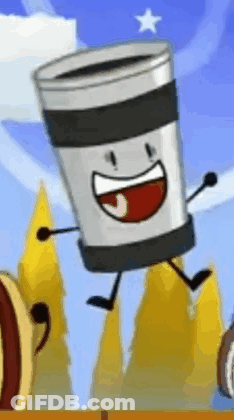 A Cartoon Cup With Arms And Legs Is Jumping In The Air And Smiling . GIF