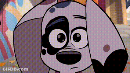 A Cartoon Dalmatian Dog With Big Eyes Is Looking At The Camera With A Surprised Look On His Face . GIF