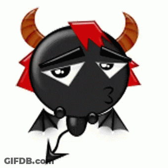 A Cartoon Devil With Horns And A Tail Has The Number 3 On His Face GIF