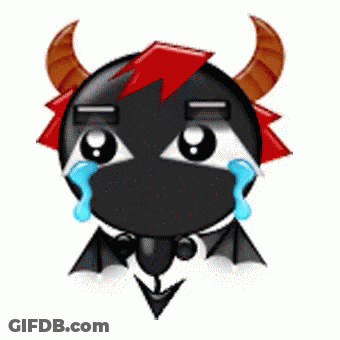A Cartoon Devil With Horns Is Crying With Tears Coming Out Of Its Eyes GIF