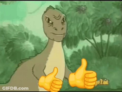 A Cartoon Dinosaur Giving A Thumbs Up Sign GIF