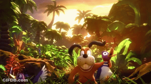 A Cartoon Dog And A Duck Are In The Jungle GIF