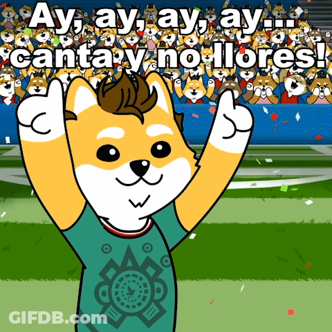 A Cartoon Dog Giving A Thumbs Up In Front Of A Crowd That Says Ay Ay Ay Ay Canta Y No Llores GIF