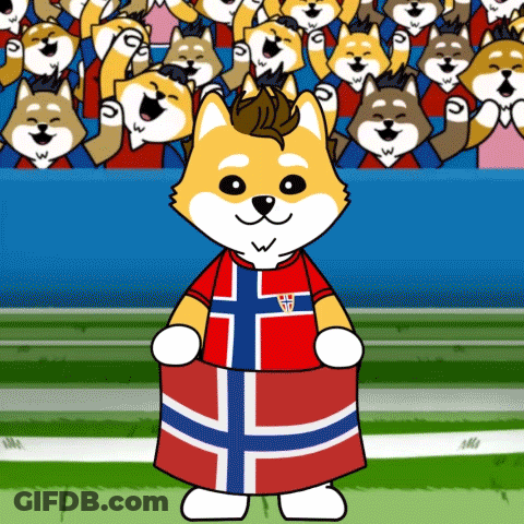 A Cartoon Dog Holding A Norwegian Flag GIF